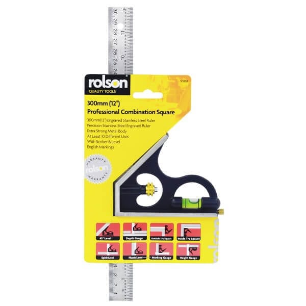 Rolson 300mm (12inch) Combination Square: with brass adjustment and level 50858 - Image 2