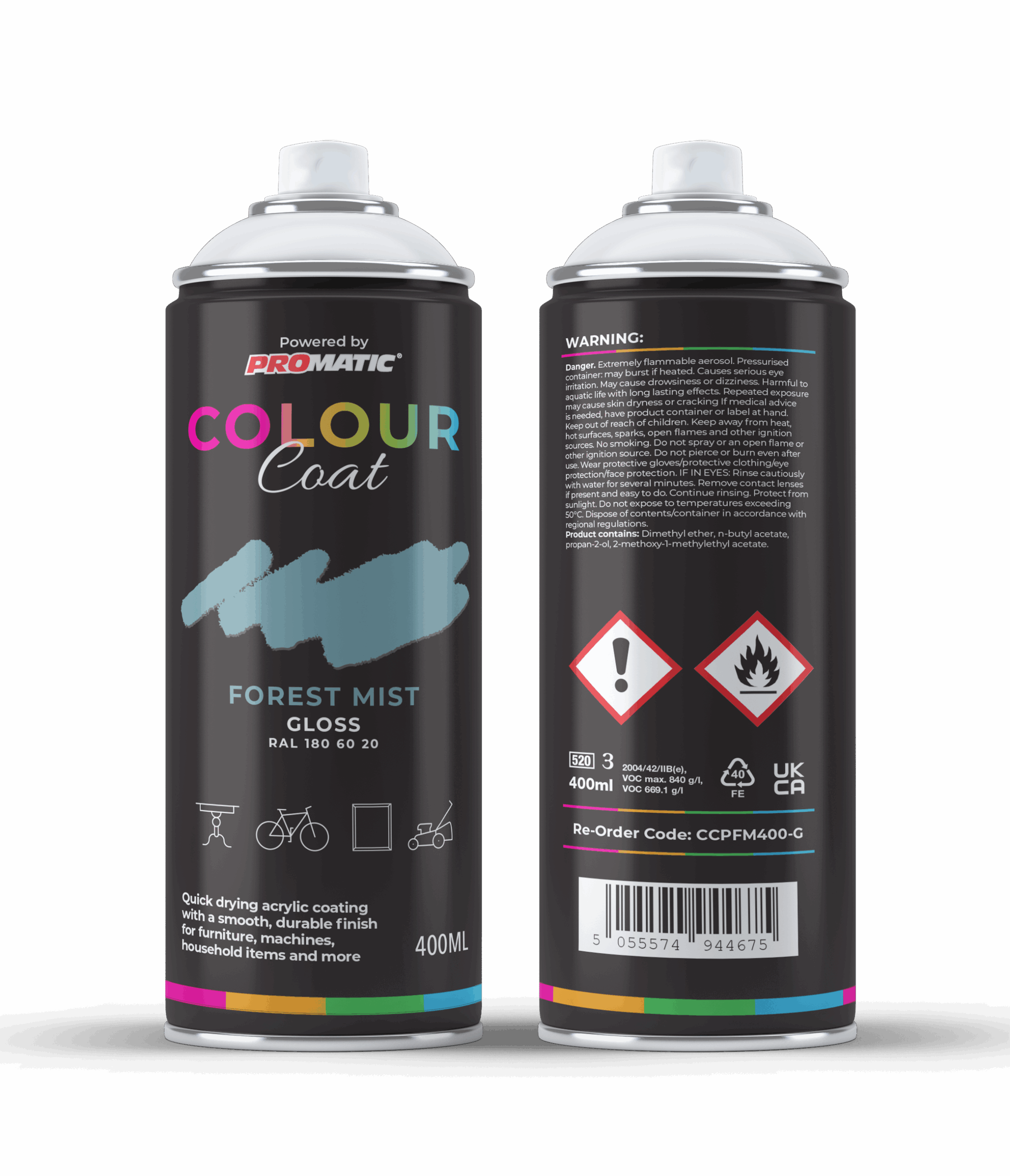Pro-Matic Colour Coat Forest Mist Sage Green Gloss RAL 180 60 20 Aerosol Spray Paint 400ml